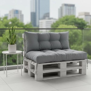 Relaxdays Palettenkissen Set Polyester Grau Mit Befestigungsschlaufen 126 cm x 85 cm x 10 cm