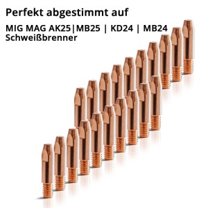20 kupferfarbene STAHLWERK Kontaktdüsen M6x28 1,0 mm für MIG MAG Aluminium Schweißbrenner. Zubehör.