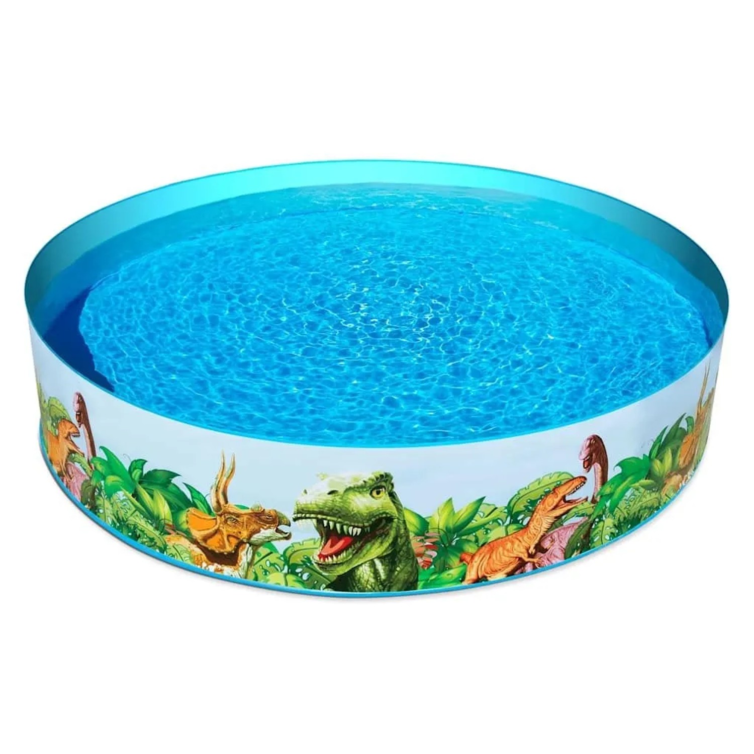 Bestway Swimmingpool Dinosaur Fill'n Fun, runder Pool mit Dino-Motiv, gefüllt mit Wasser.