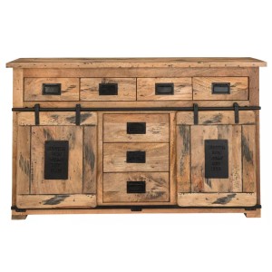 GarWoh Sideboard Florenz aus Mango-Holz im Vintage-Look, ca. 150x90 cm. Kommode mit Schubladen und Schiebetüren.