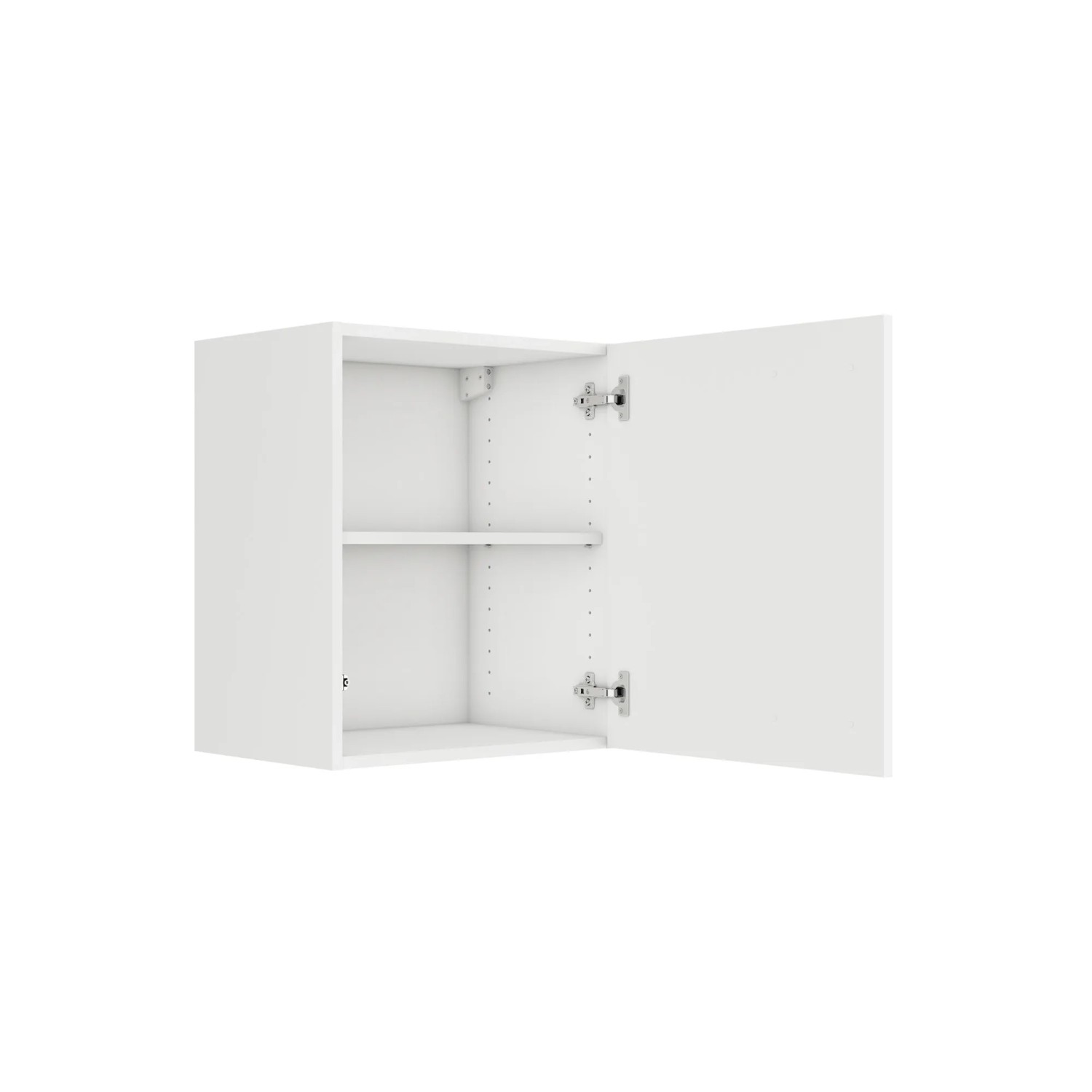 Optifit Oberschrank Luca932, 50 cm breit, weiß/anthrazit, mit offener Tür und Einlegeboden.