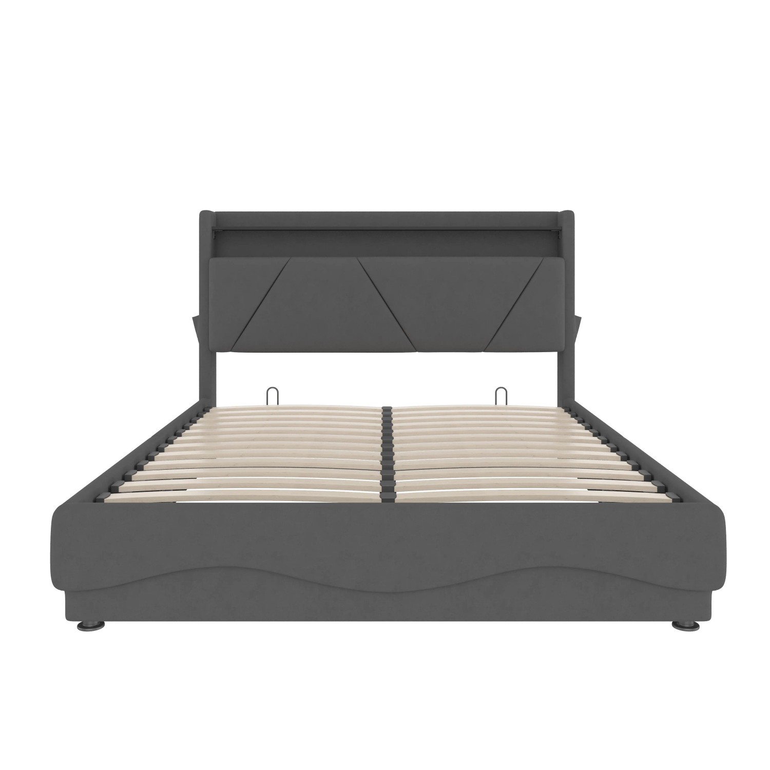 okwish Polsterbett 140x200cm mit LED USB C Seitentaschen Schlafzimmer Grau ohne Matratze
