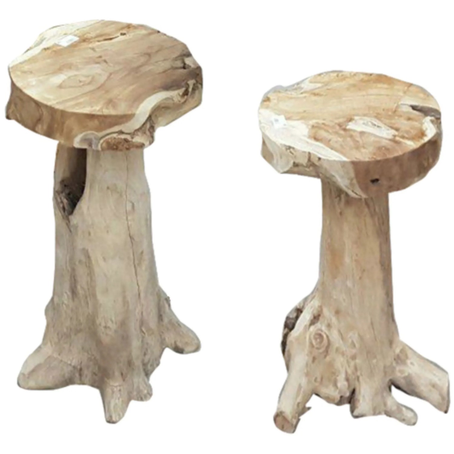 DELUKE Barhocker JOEL 2er Set Teak Natur 76x40x40cm Barstühle Baumstamm Vintage Hochstühle