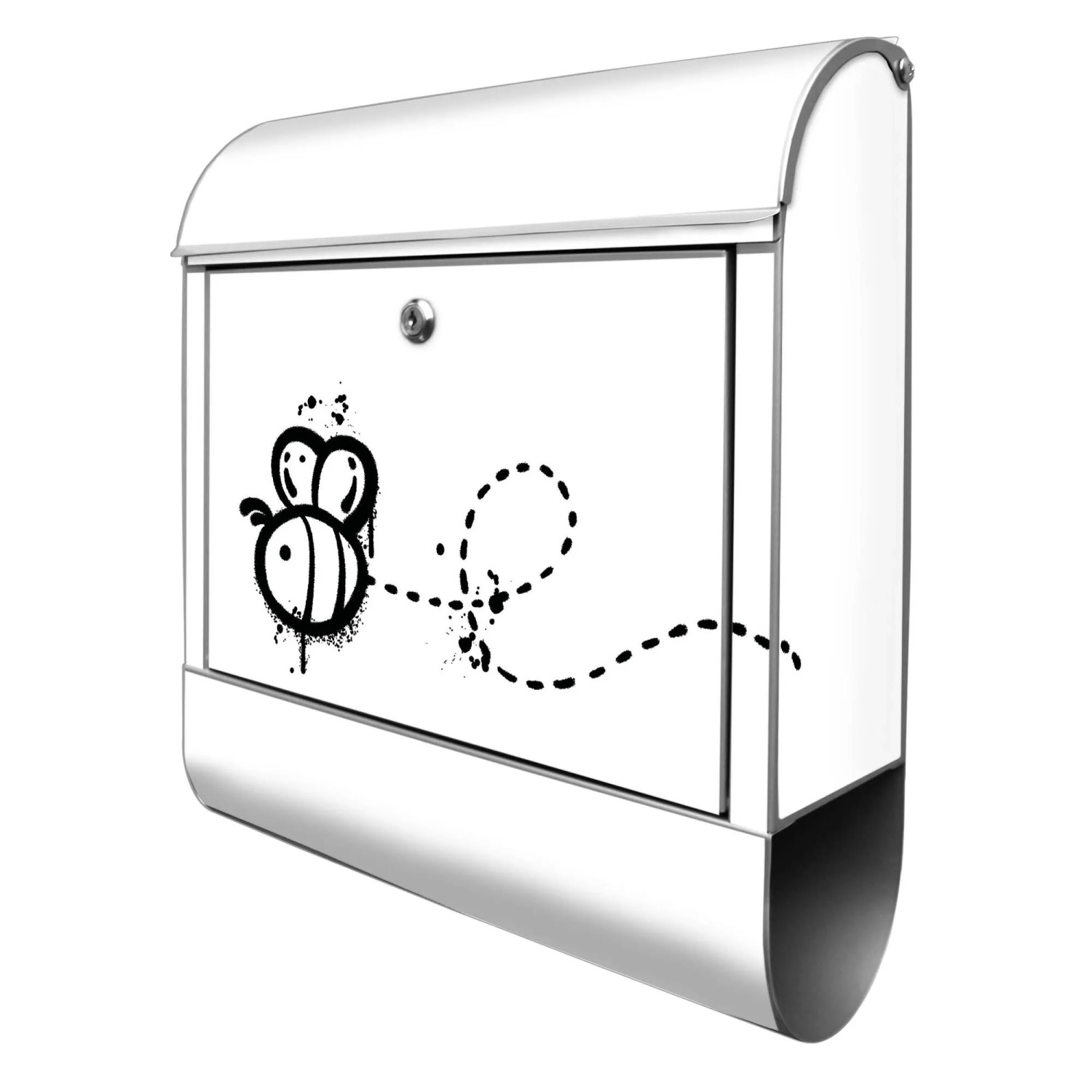 Banjado Design Briefkasten Silber Pulverbeschichtet 39x47x14cm 2 Schlüssel Mit Zeitungsfach Motiv Fliegende Biene Graffi...