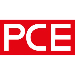 PCE Logo auf rotem Hintergrund für Schutzkontakt Gummi-Kupplung