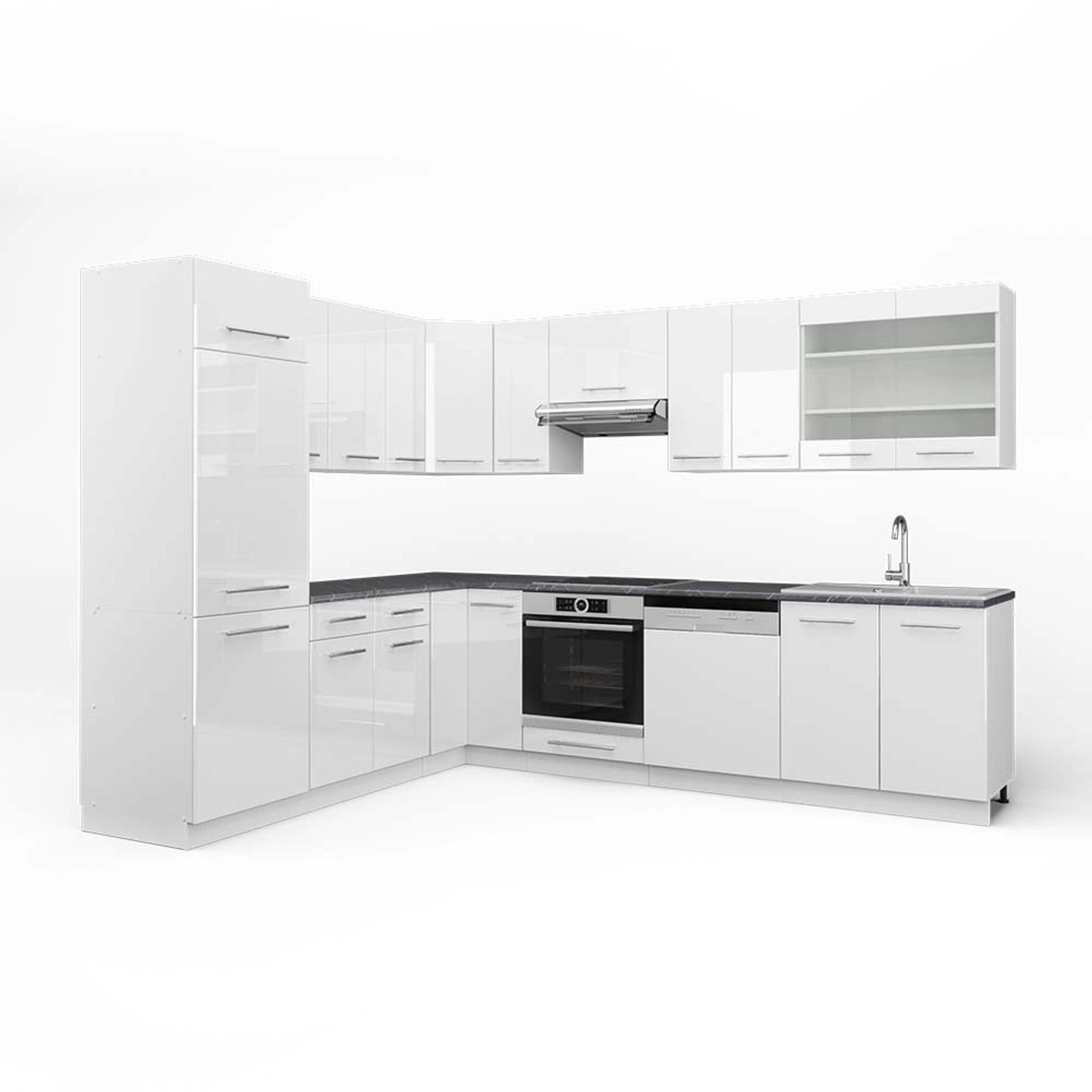 Vicco Fame-Line Eckküche Weiß Hochglanz/Weiß 227 x 287 cm AP Anthrazit günstig online kaufen
