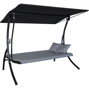 Angerer Hollywoodschaukel Motion Zip Granit, 3-Sitzer mit Sonnendach und grauen Kissen.