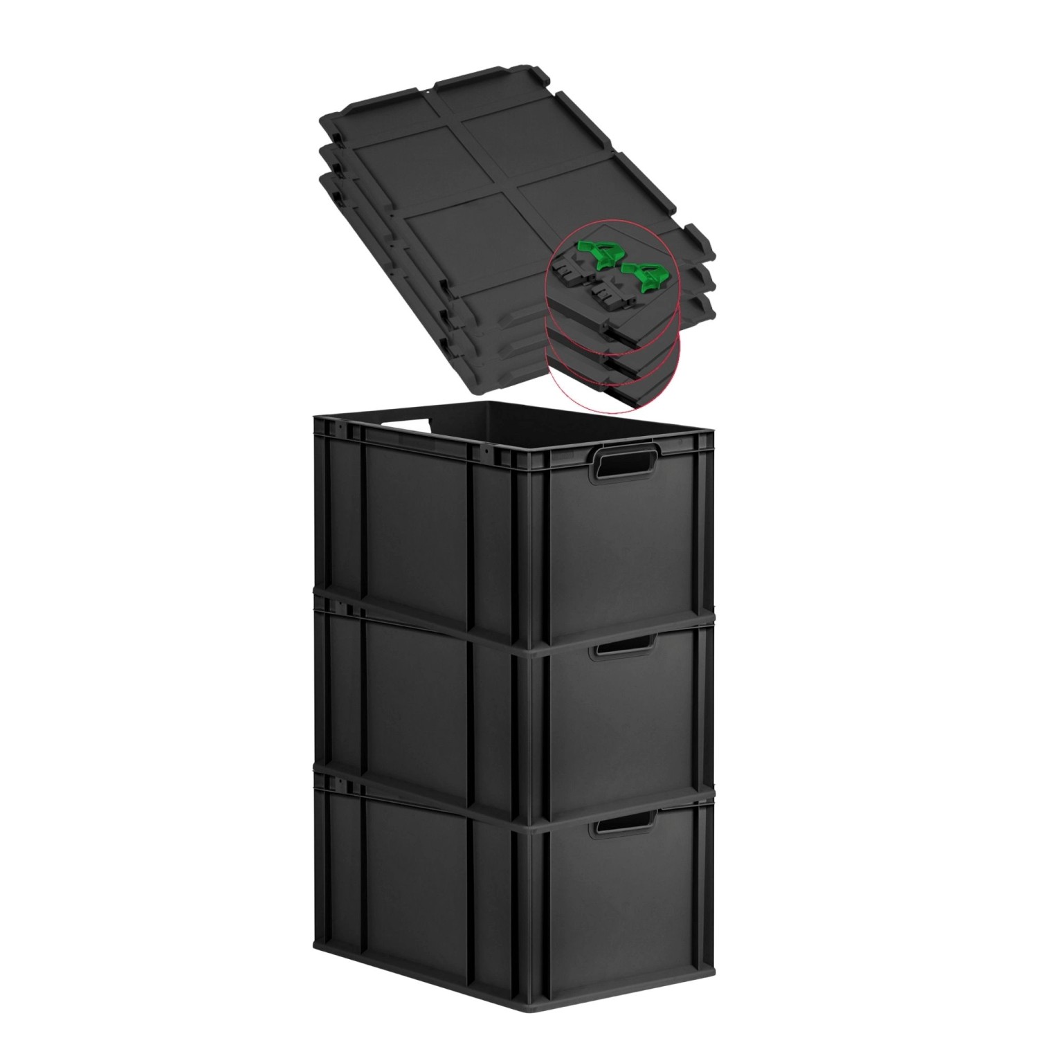 PROREGAL SuperSparSet 3x Eurobox Nextgen Grip Mit Scharnierdeckel Und Grüne günstig online kaufen