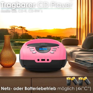 Cyberlux CL-720 CD-Player Tragbar CD/MP3/USB Radio Pink