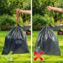 Swirl® Schwerlast-Abfallsäcke, 120L, reißfest mit Zugband, im Vergleich: gefüllt und unbeschädigt vs. beschädigt.