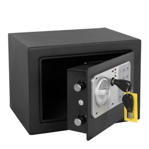 Offener, anthrazitfarbener KARAT Tresor Cortez mit Zahlenschloss und Schlüssel.