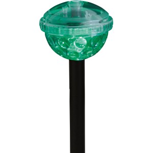 Grüne LED-Solar-Teichleuchte mit Erdspieß und Flash-Effekt für Garten und Teich.
