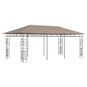 vidaXL Pavillon 6x3m in Taupe mit Moskitonetz und Stahlrahmen mit Blattmuster.