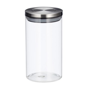 Relaxdays Vorratsglas, 1 Liter, transparent mit Edelstahl-Deckel für luftdichte Aufbewahrung.