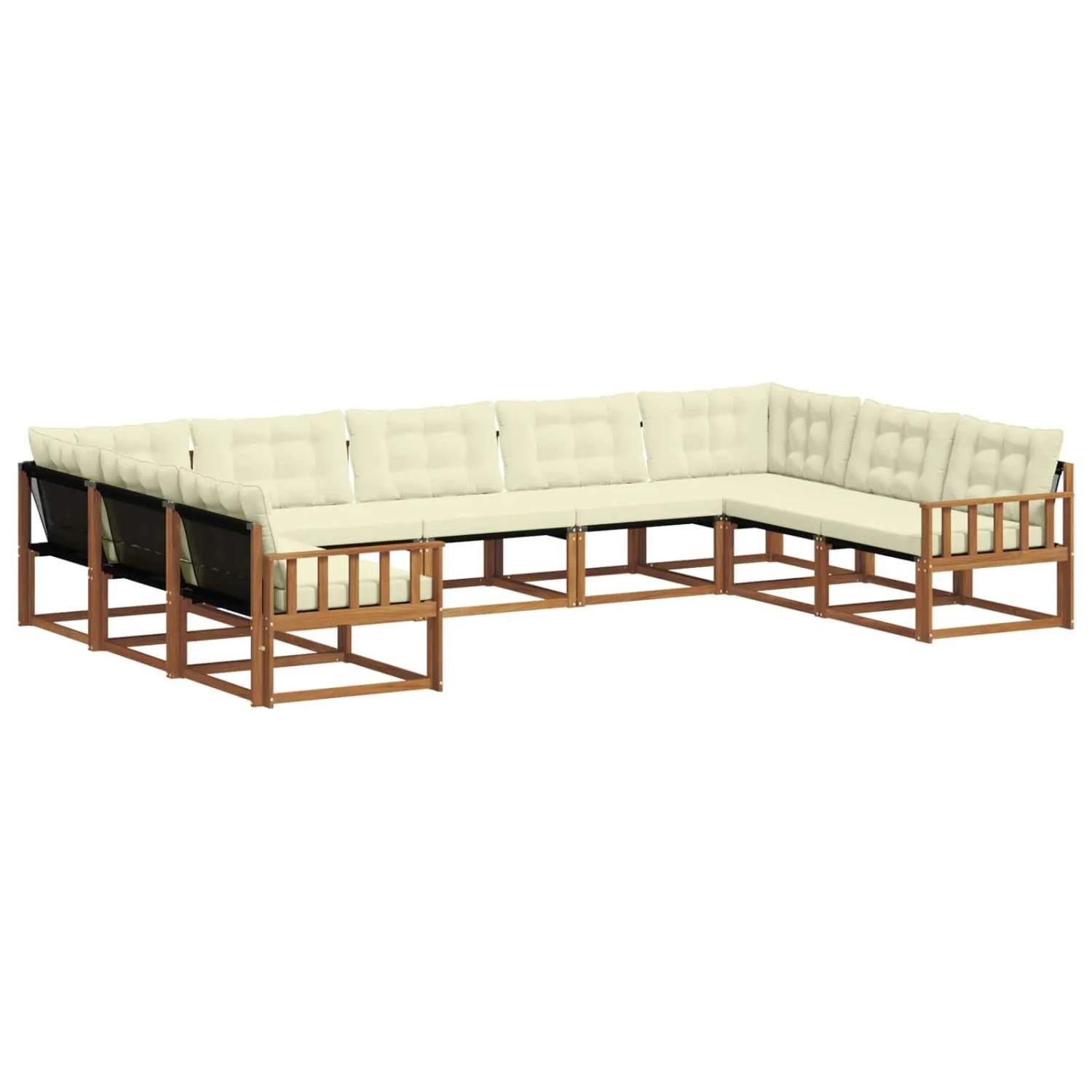 vidaXL Outdoor-Sofagarnitur mit Kissen 9-Tlg Natur und Creme 3369837
