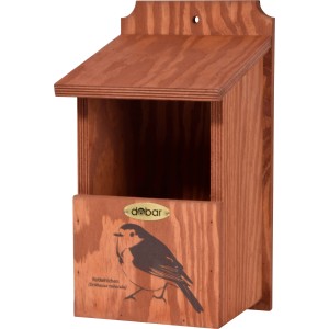 Dobar Nistkasten mit Rotkehlchen-Motiv, Kiefernholz FSC®, 17x18x32cm. Vogelhaus für den Garten.