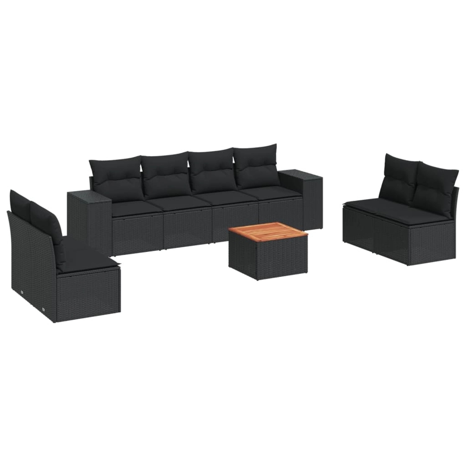 vidaXL 9-tlg Garten-Sofagarnitur mit Kissen Schwarz Poly Rattan Modell 9