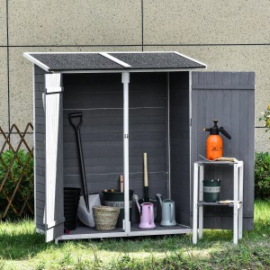 Outsunny Gartenschrank mit Asphaltdach, Tannenholz grau-weiß, 139x75x160cm, mit Gartengeräten.