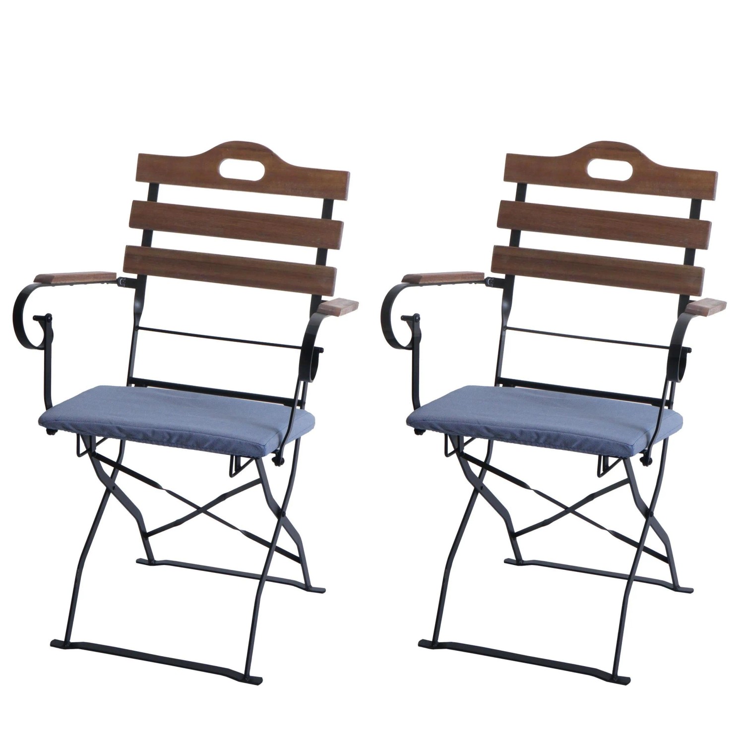 MCW 2er-Set Biergartenstuhl J40 Gastronomie-Qualität Hellbraun Polster Blau