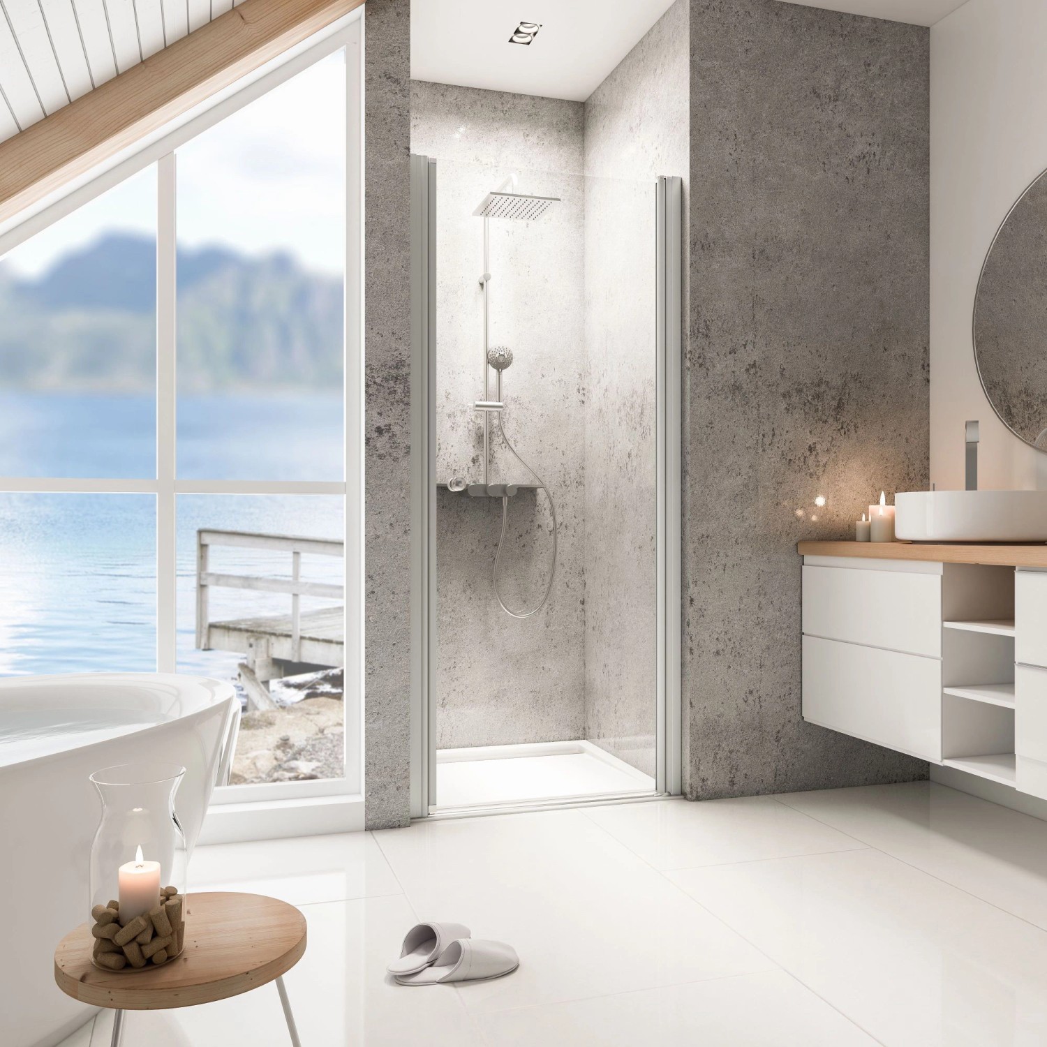Schulte ExpressPlus Drehtür in Nische Garant Alu Natur rechts 200x80cm
