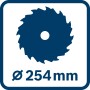 Blaues Symbol: Bosch Professional Tischkreissägeblatt, Durchmesser 254 mm.
