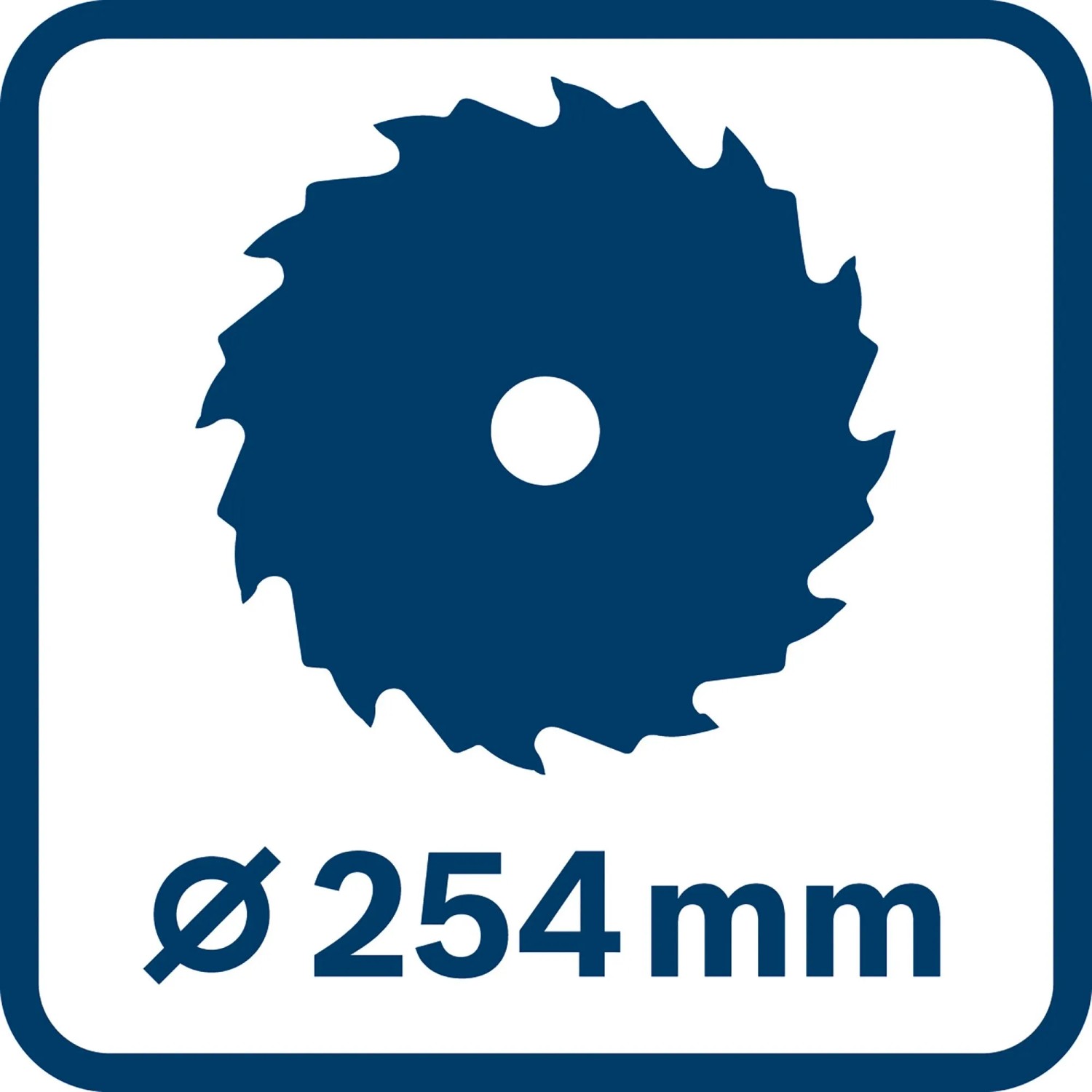 Blaues Symbol: Bosch Professional Tischkreissägeblatt, Durchmesser 254 mm.