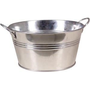 Silberne Zink-Wanne mit zwei Henkeln, 19,5x19,5x10,3 cm, ideal als Pflanzschale.