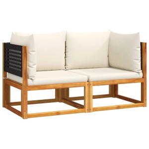 vidaXL Gartensofa-Ecke, 2-teilig, Akazienholz mit Rattan und Kissen.