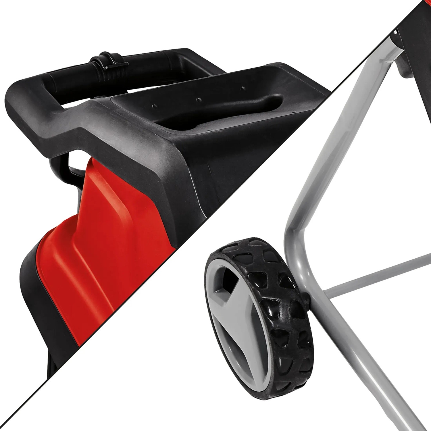 Detailaufnahme: Einhell Elektro-Messerhäcksler GC-KS 2540 mit Fahrgestell und Rädern.