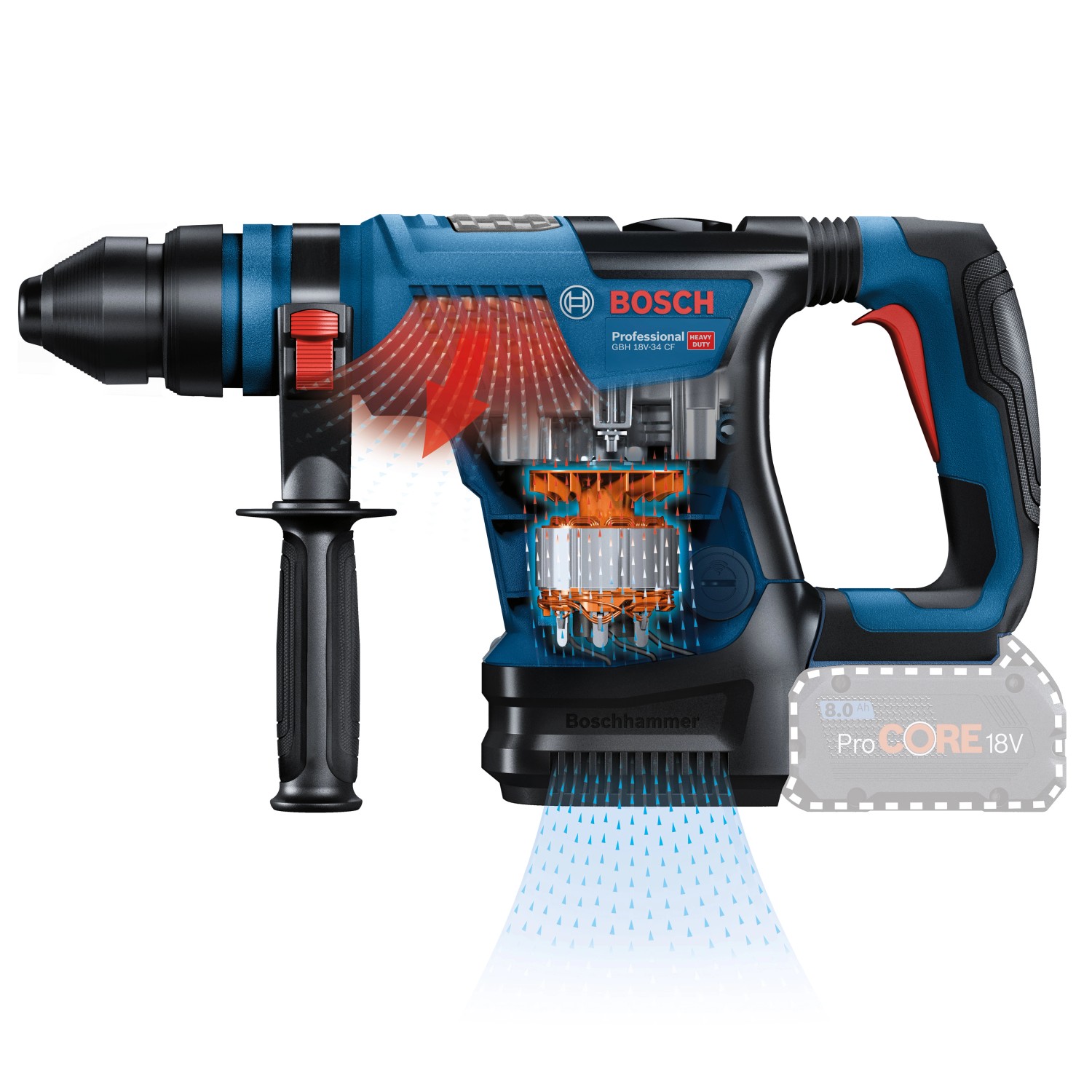 Bosch Professional Akku-Bohrhammer GBH 18V-34 im Koffer, blau, mit Biturbo Brushless Technologie.