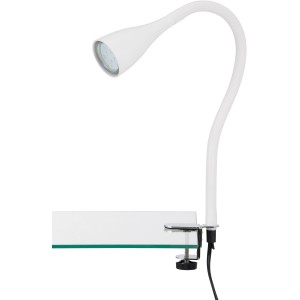 Weiße Briloner LED-Klemmleuchte mit flexiblem Arm und GU10 Leuchtmittel.