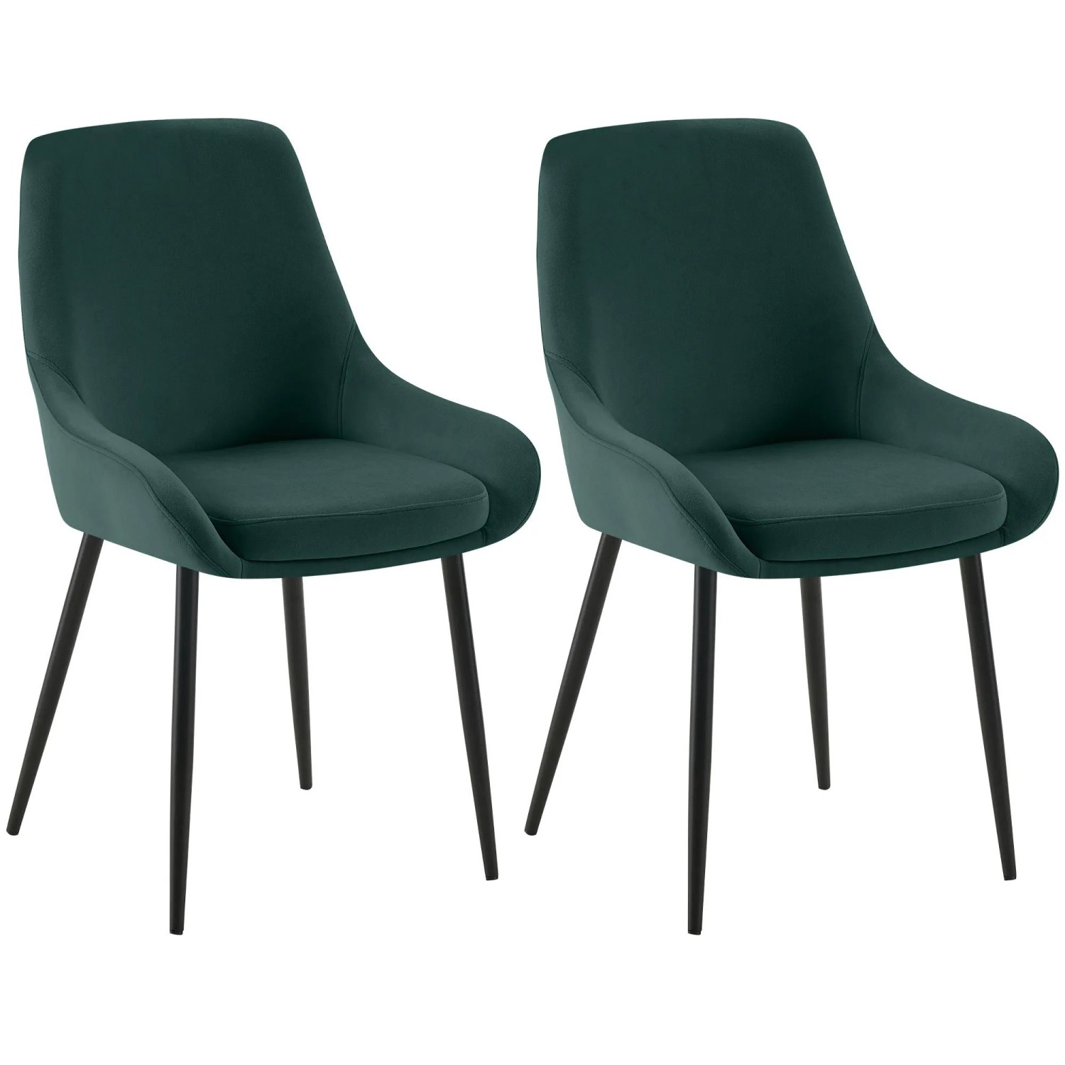 DELUKE 2er Set Esszimmerstuhl PUNAR Samt Grünfarbig 50x53x86cm Schwarz Essstühle Esszimmerstühle Küchenstühle Wohnzimmerstühle