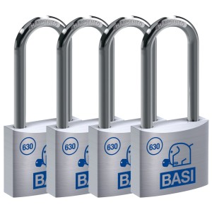 Set aus 4 Basi Vorhangschlössern, 40mm, mit je 2 Schlüsseln. Ideal zur Sicherung von Gepäck und mehr.