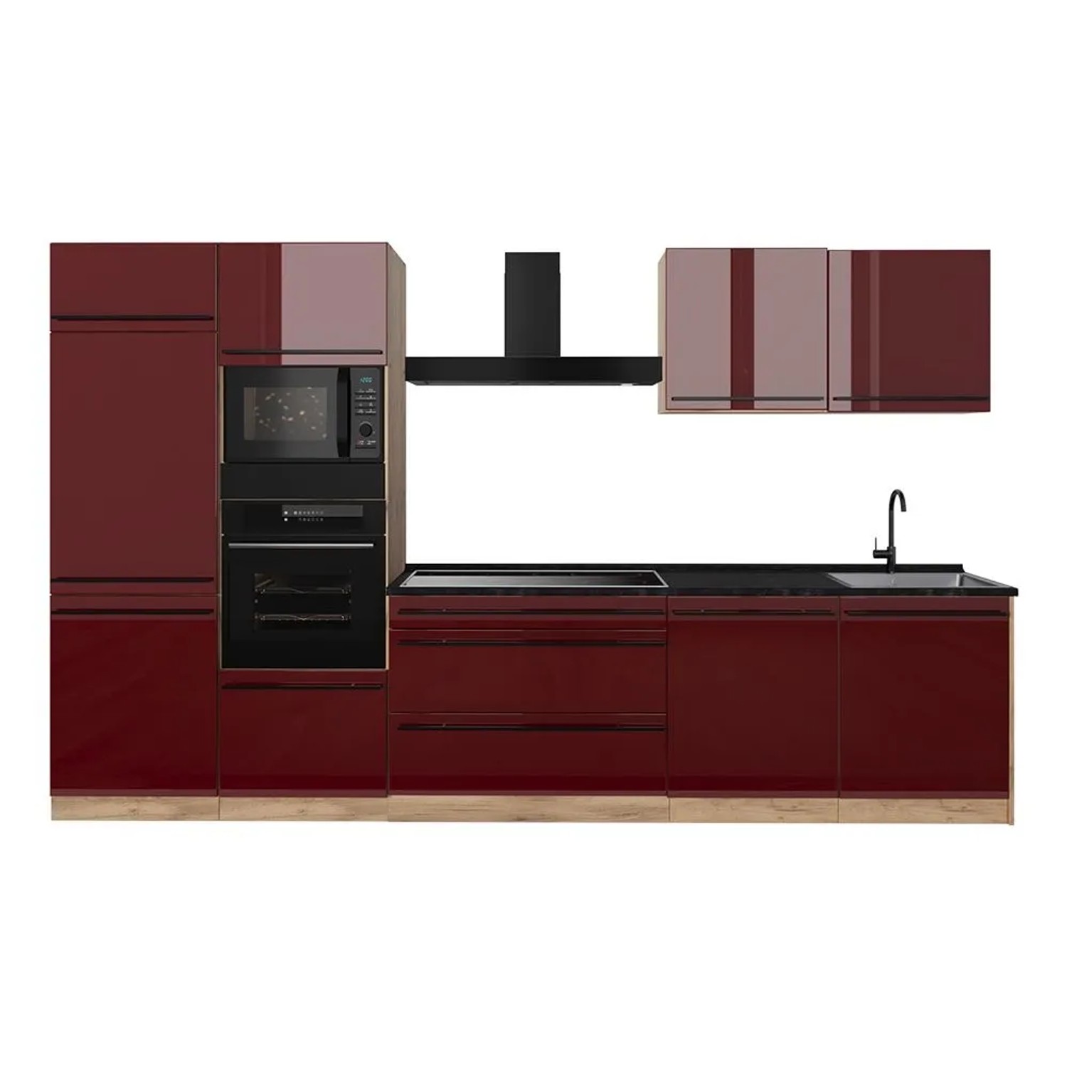 Vicco Küchenzeile R-Line Rot Hochglanz/Goldkraft Eiche 340 x 207 Arbeitsplatte Anthrazit Art Nr 66573