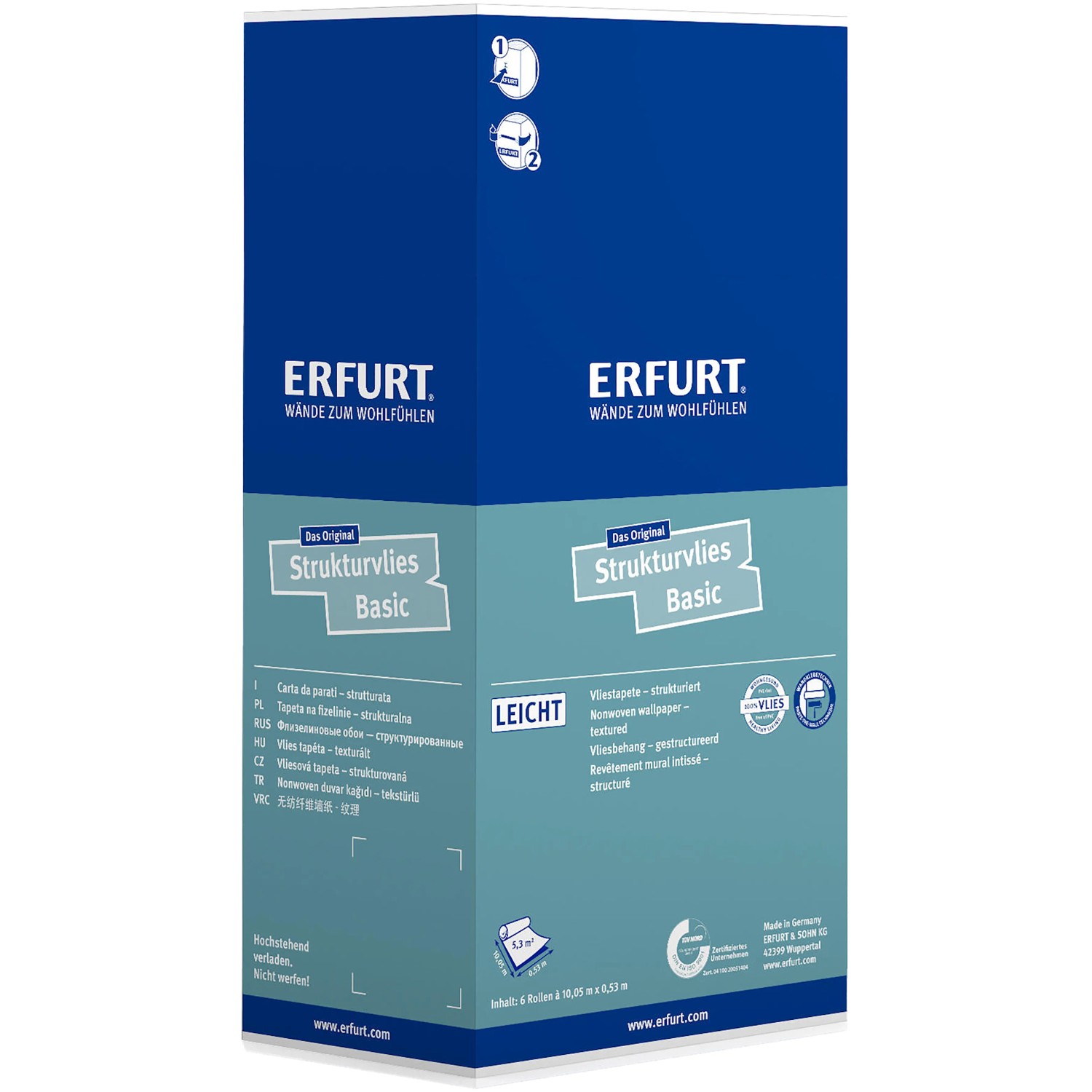 Verpackung Strukturvlies Basic 406 von Erfurt, überstreichbare Tapete mit Vliesträger.