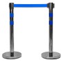 UvV BounceLine Personenleitsystem aus Edelstahl mit blauem Gurt, 2 Pfosten à 90cm, bis 3m Gurtlänge.