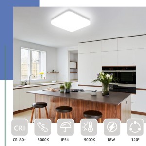 Weiße, quadratische NETTLIFE LED Deckenleuchte aus Kunststoff, hell leuchtend in moderner Küche.
