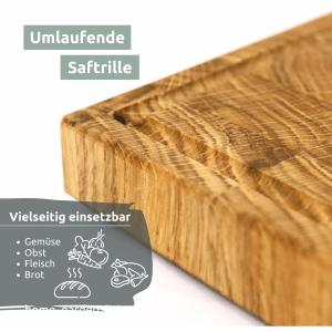 Holz4home Premium Schneidebrett aus Eiche (Stirnholz, Größe L) mit Saftrille.