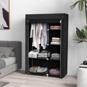 HOMCOM Kleiderschrank, faltbar, schwarz, mit Stange und 6 Fächern. Praktischer Stoffschrank für mehr Ordnung.