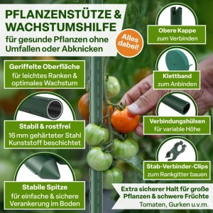 TTL GARDEN Rankstäbe 240 cm x 16 mm 20er Set Grün Extra Stark Stahlkern Kunststoffbeschichtet Rankhilfe für Garten Hochbeet