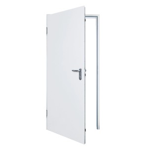 Geöffnete, weiße Hörmann Sicherheitstür KSI 40-1 RC2 mit Griff, DIN links.