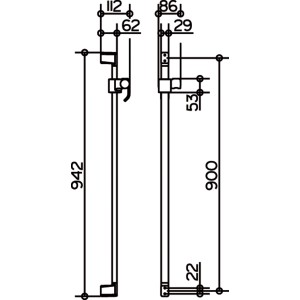 Technische Zeichnung Keuco Brauseset Collection Moll, 900mm Brausestange mit Maßen.