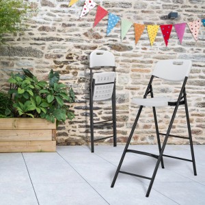 Relaxdays Barhocker 2er Set Kunststoff Stahl Weiß Klappbar 118 cm x 44,5 cm x 82 cm