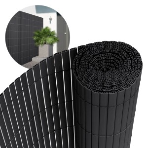 Gerollte anthrazit PVC Sichtschutzmatte mit Lamellenstruktur, UV-beständig. Ideal für Garten, Balkon & Terrasse als Zaun.