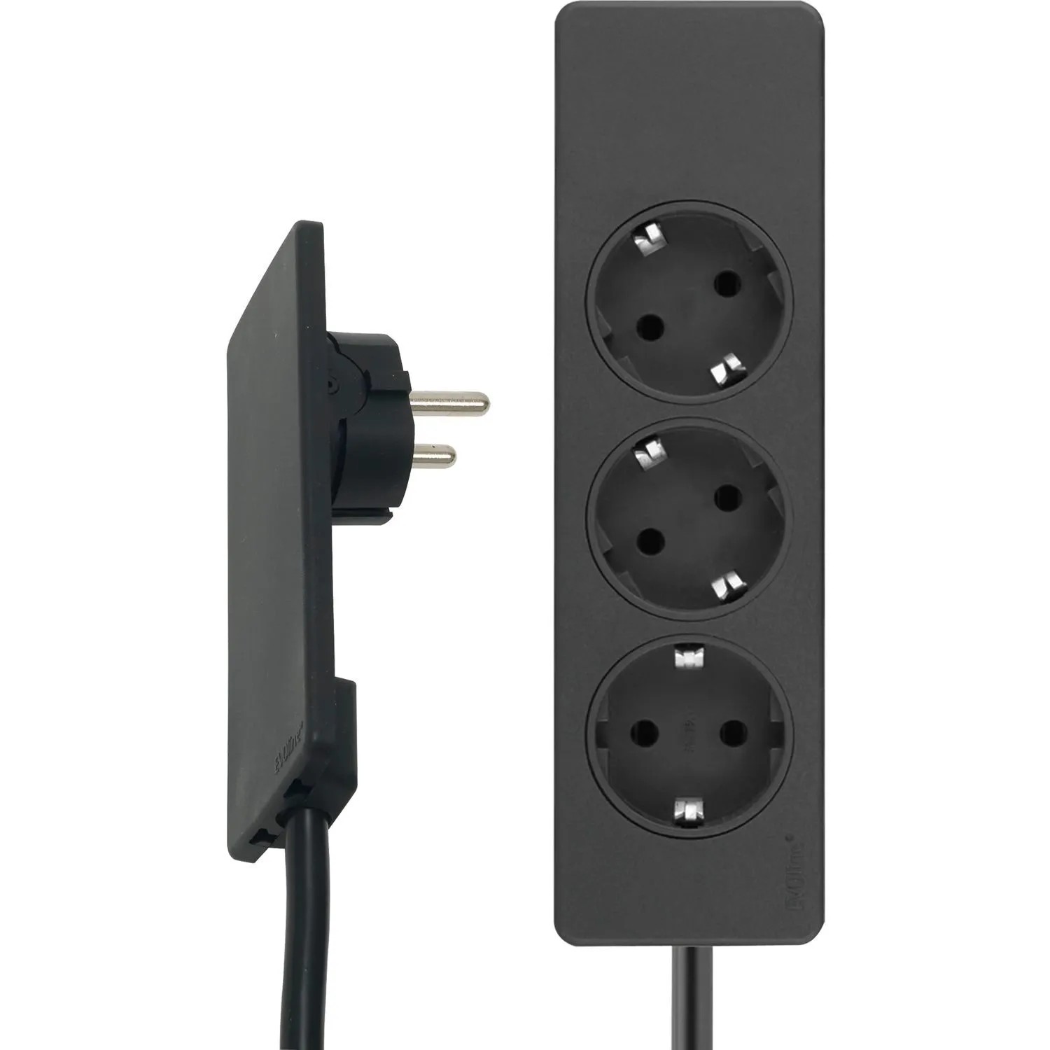 Evoline Verlängerungskabel mit Flachstecker 1.500 mm & 3-Fach Steckdosenleiste Schwarz
