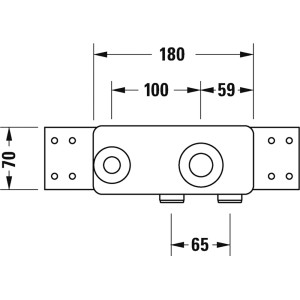 Technische Zeichnung Duravit Grundkörper für Unterputz-Waschtischmischer mit Maßangaben.
