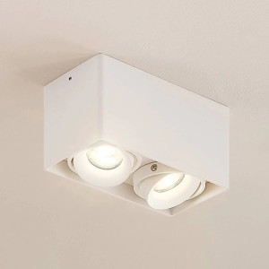 Moderne, weiße 2-flammige LED-Deckenleuchte Kubika aus Aluminium für Flur und Treppenhaus.
