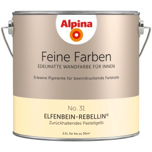 Dose Alpina Feine Farben No. 31 Elfenbein-Rebellin, pastellgelbe Wandfarbe.