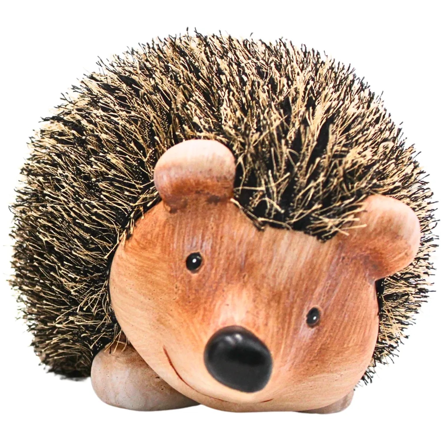 Dekohelden24 XXL Dekofigur Igel Keramik Garten Igel Dekoigel mit Fell Liegend in Braun L/B/H 19 x 19 x 22 cm