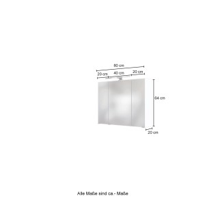 Held Möbel 3D-Spiegelschrank Pisa, 80 cm, Wotaneiche, mit LED-Aufsatzleuchte.